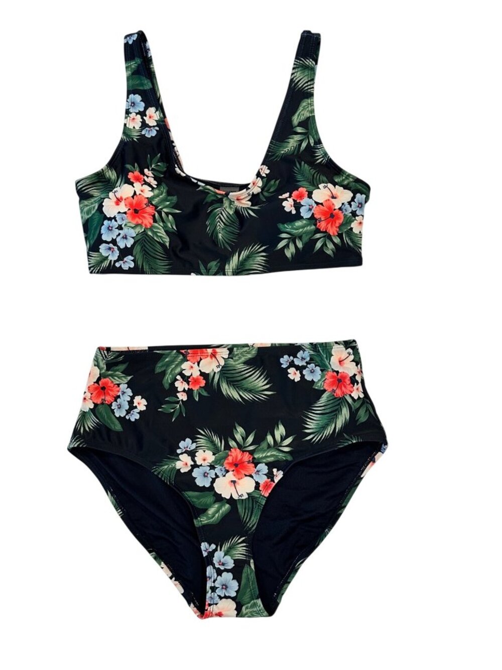 Old Navy Women's NWT Sz L Top + Sz M Bottom Swimsuit Tankini Bikini Black Floral